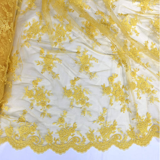 Corded Bridal Lace Fabric Embroidered on 100% Polyester Net Mesh | Lace USA - 96517W