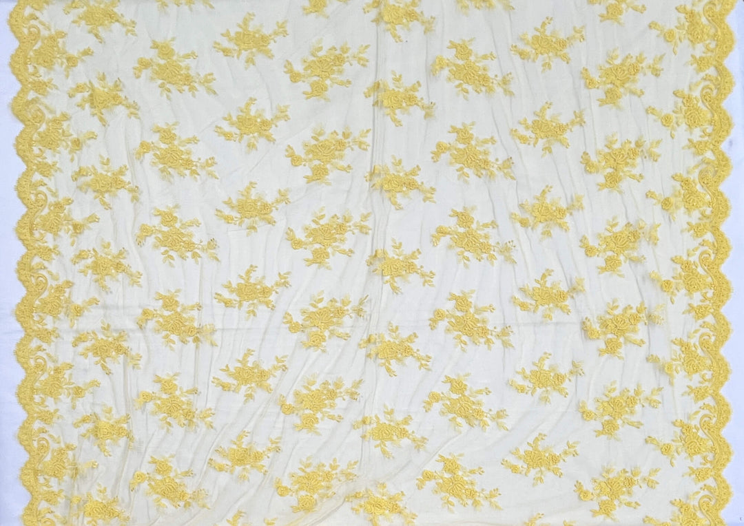 Corded Bridal Lace Fabric Embroidered on 100% Polyester Net Mesh | Lace USA - 96517W