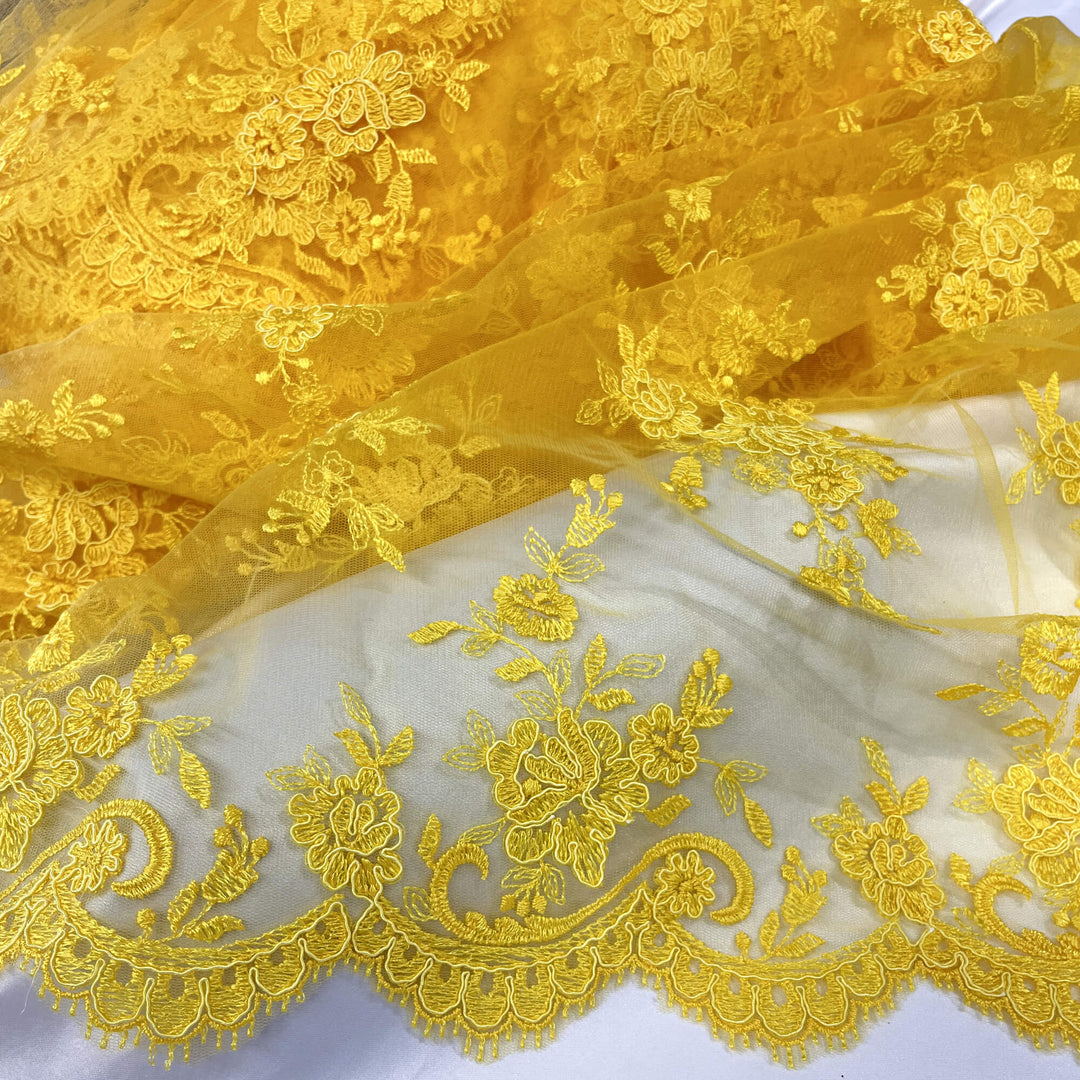 Corded Bridal Lace Fabric Embroidered on 100% Polyester Net Mesh | Lace USA - 96517W