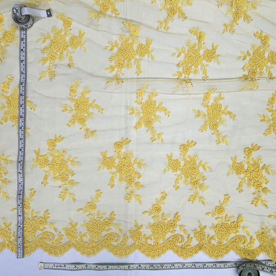 Corded Bridal Lace Fabric Embroidered on 100% Polyester Net Mesh | Lace USA - 96517W