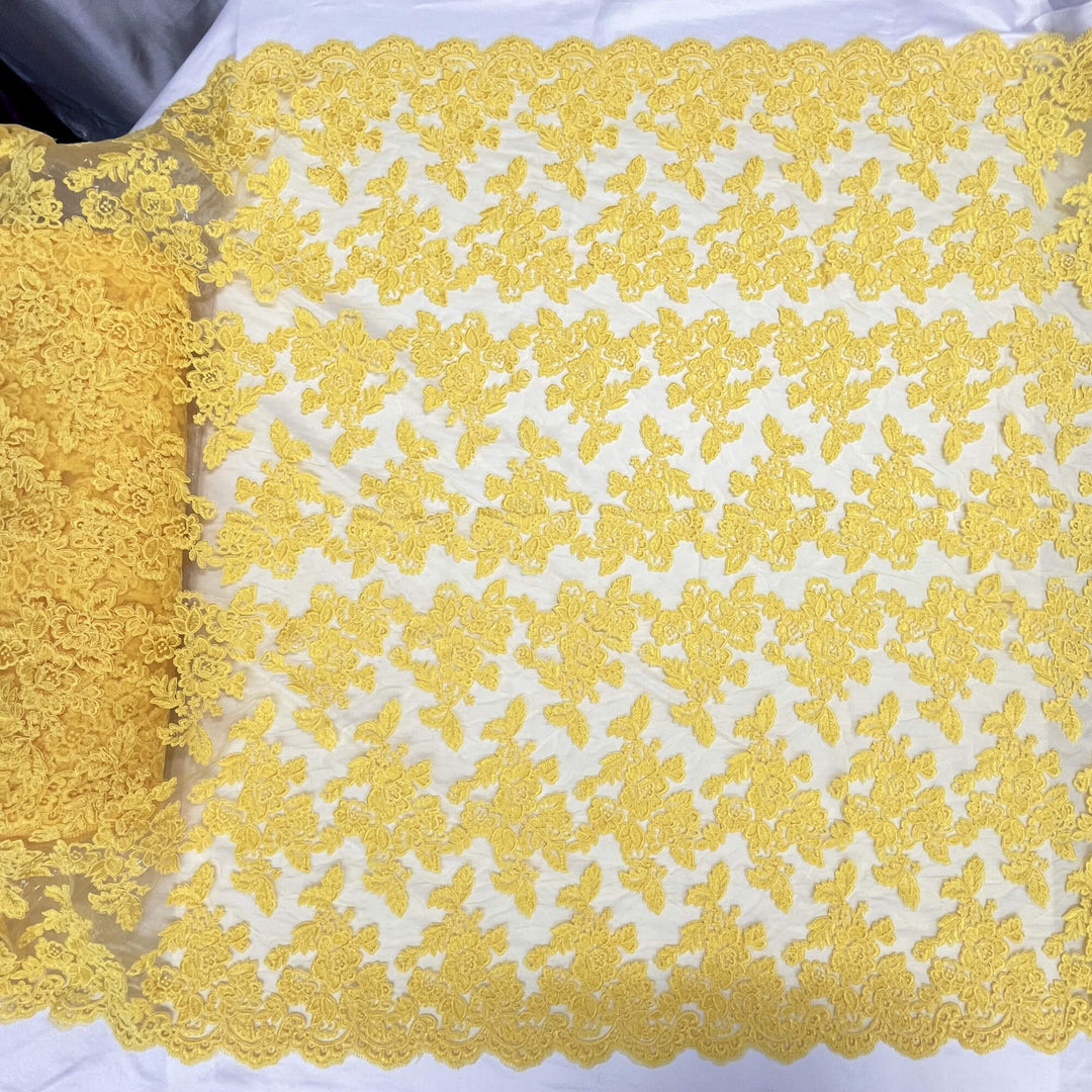 Corded Bridal Lace Fabric Embroidered on 100% Polyester Net Mesh | Lace USA - 95409W