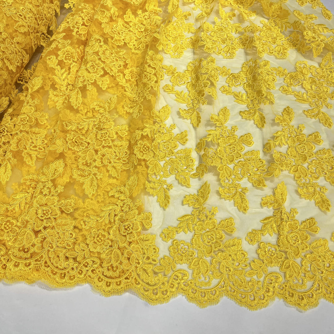 Corded Bridal Lace Fabric Embroidered on 100% Polyester Net Mesh | Lace USA - 95409W