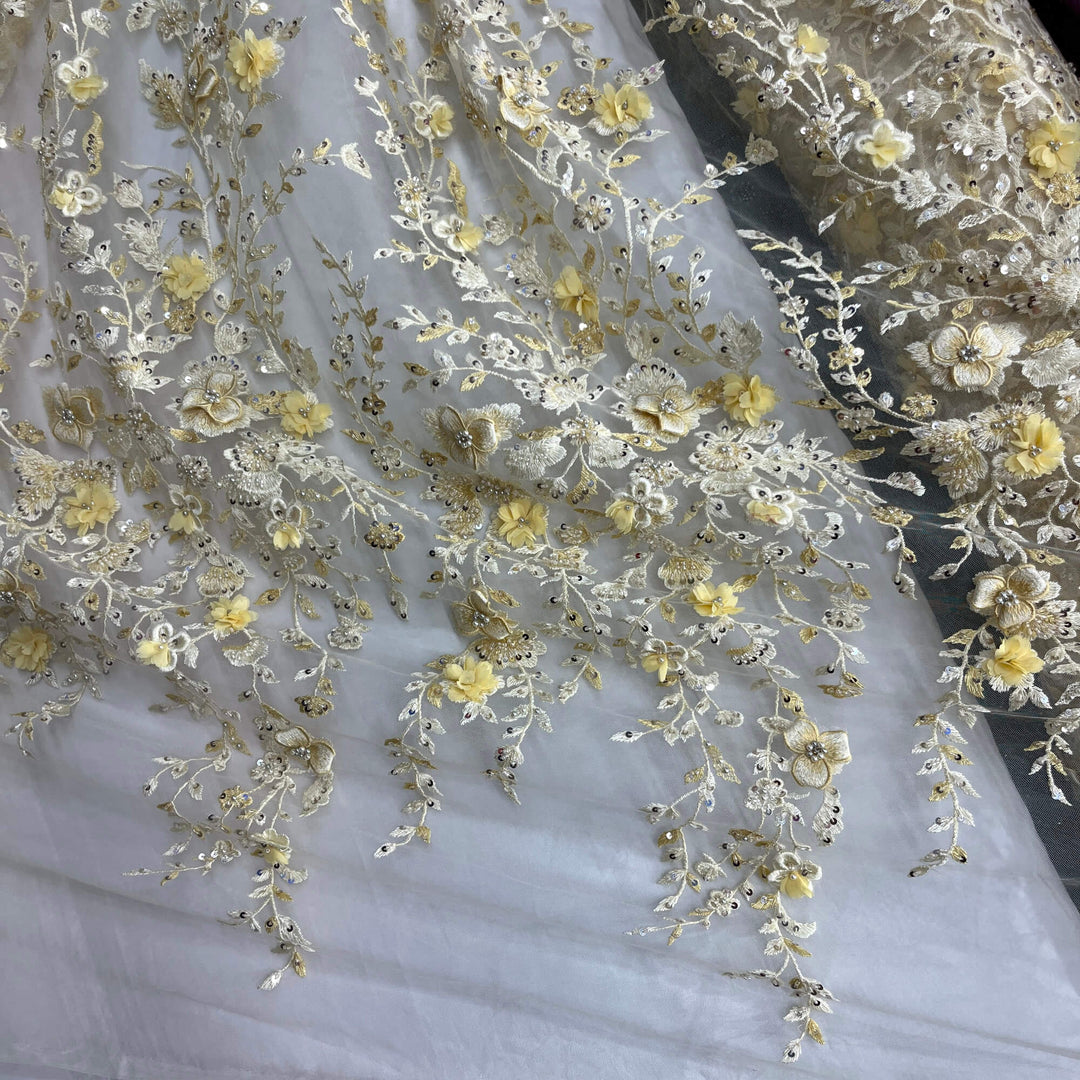 Beaded 3D Floral Lace Fabric – Embroidered Bridal, Quinceañera Lace | Lace USA - GD-3164