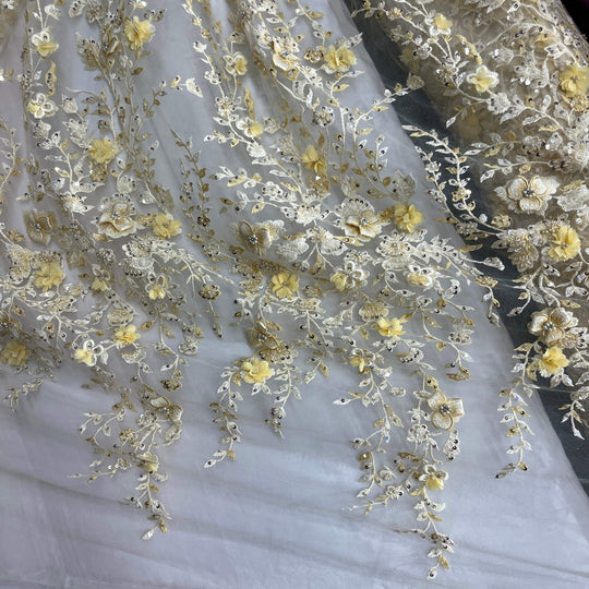 Beaded 3D Floral Lace Fabric – Embroidered Bridal, Quinceañera Lace | Lace USA - GD-3164