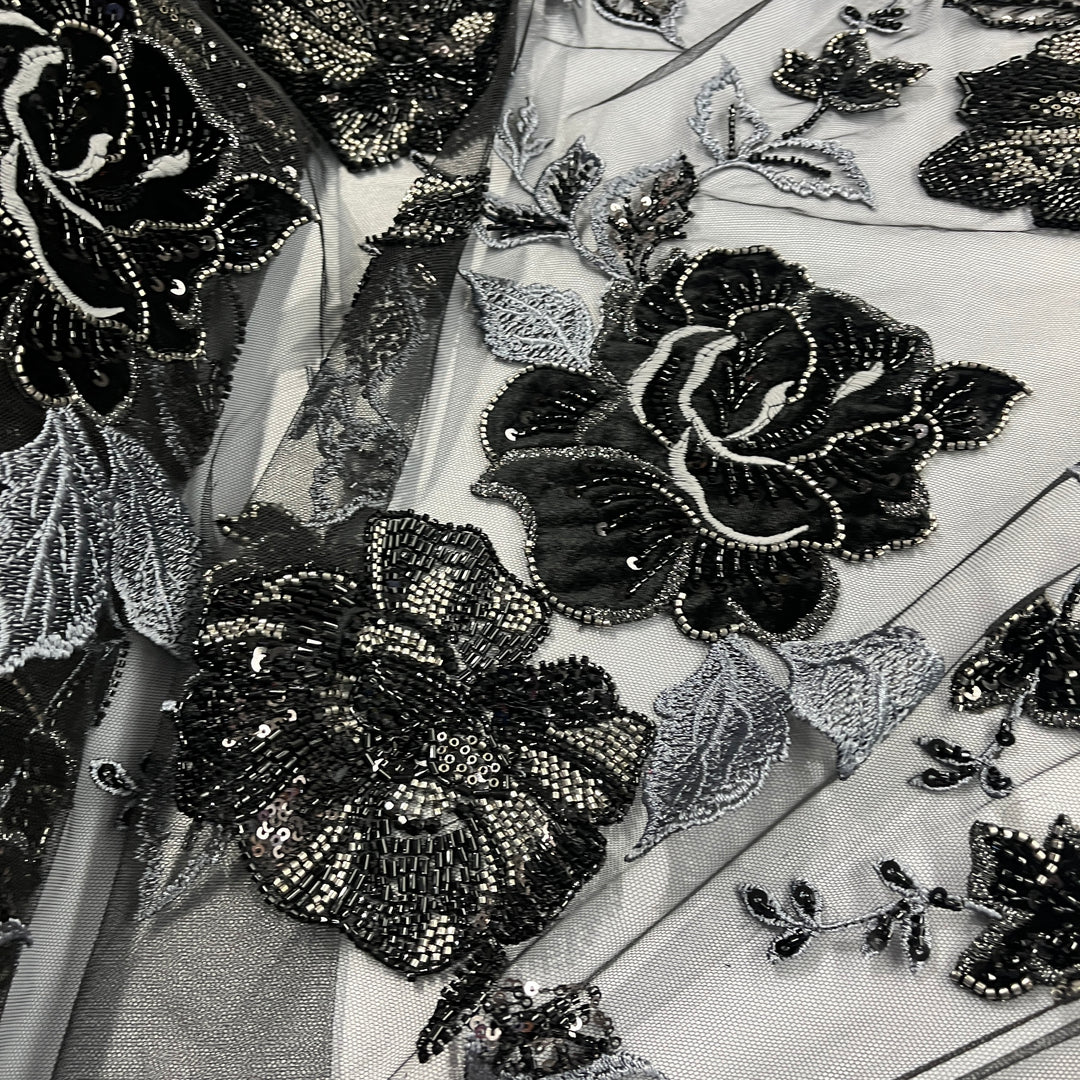 Beaded Lace Fabric Embroidered on 100% Polyester Net Mesh & Velvet | Lace USA - GD-2529