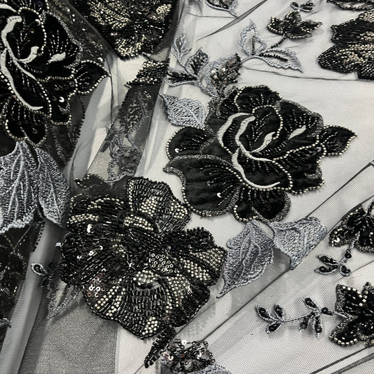 Beaded Lace Fabric Embroidered on 100% Polyester Net Mesh & Velvet | Lace USA - GD-2529