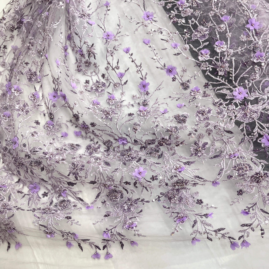 Beaded 3D Floral Lace Fabric with Rhinestones – Embroidered Bridal, Quinceañera & Evening Dress Lace | Lace USA - GD-3165