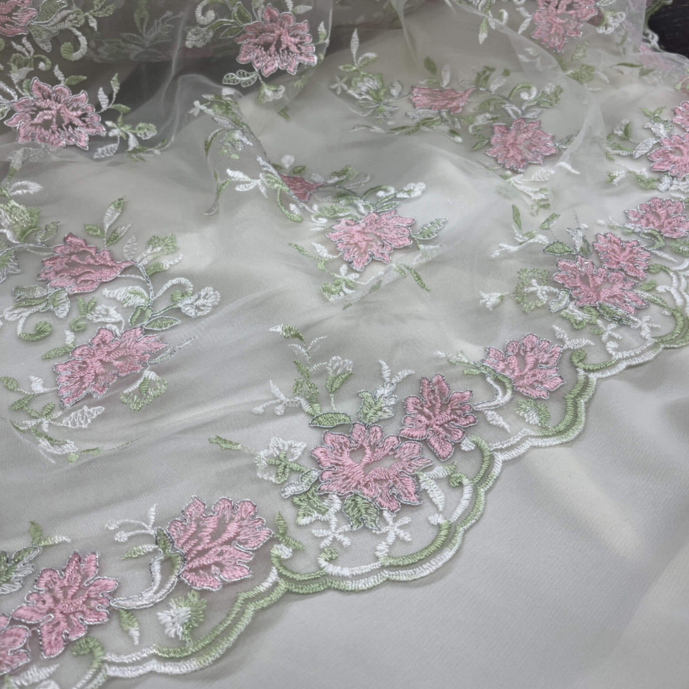 Corded Bridal Lace Fabric Embroidered on 100% Polyester Net Mesh | Lace USA - 97154W