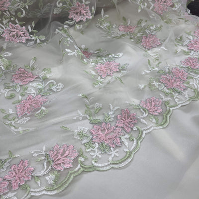 Corded Bridal Lace Fabric Embroidered on 100% Polyester Net Mesh | Lace USA - 97154W