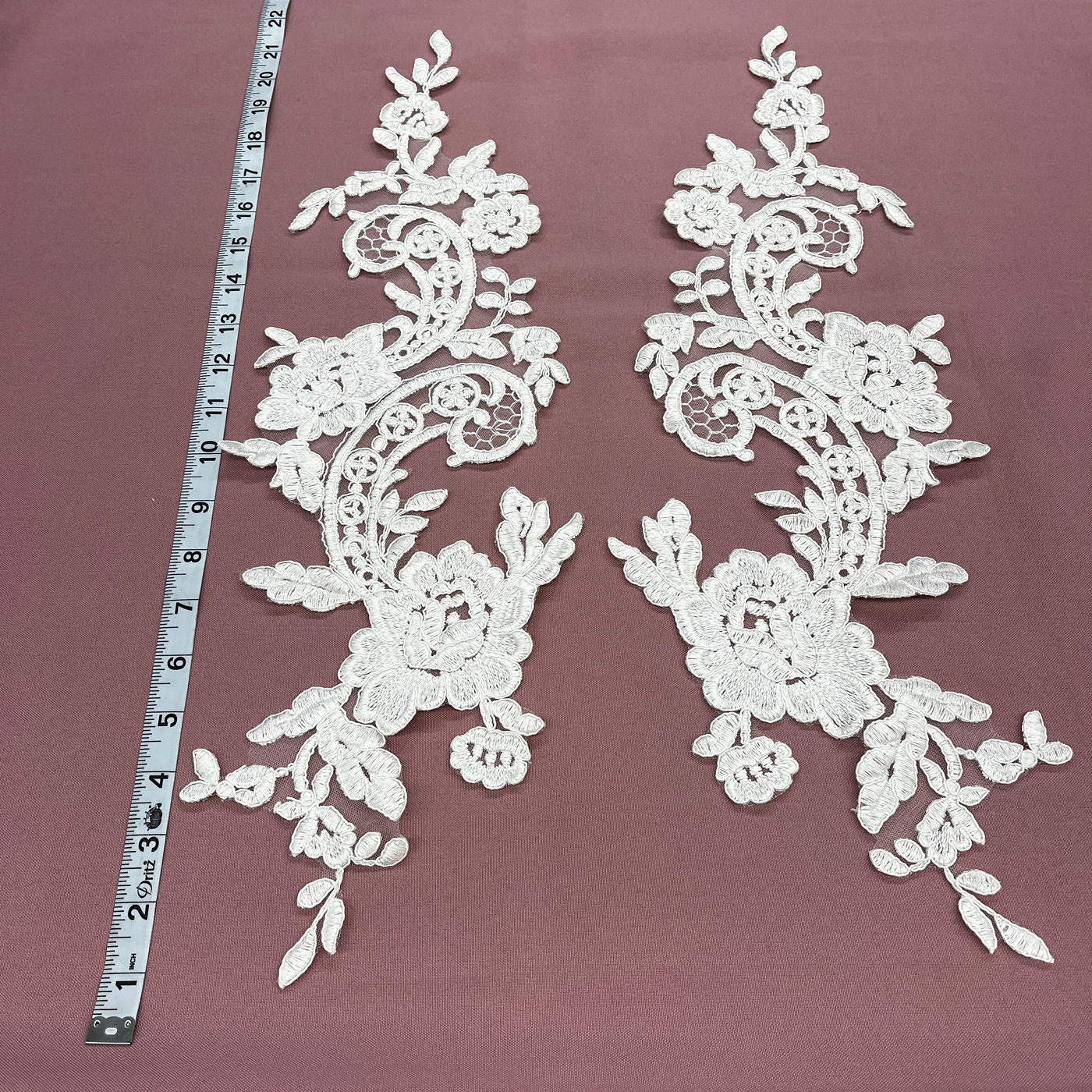 Corded Floral Applique Embroidered on 100% Polyester Net | Lace USA - 96434W