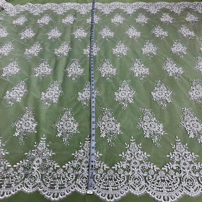 Beaded & Corded Lace Fabric Embroidered on 100% Polyester Net Mesh | Lace USA