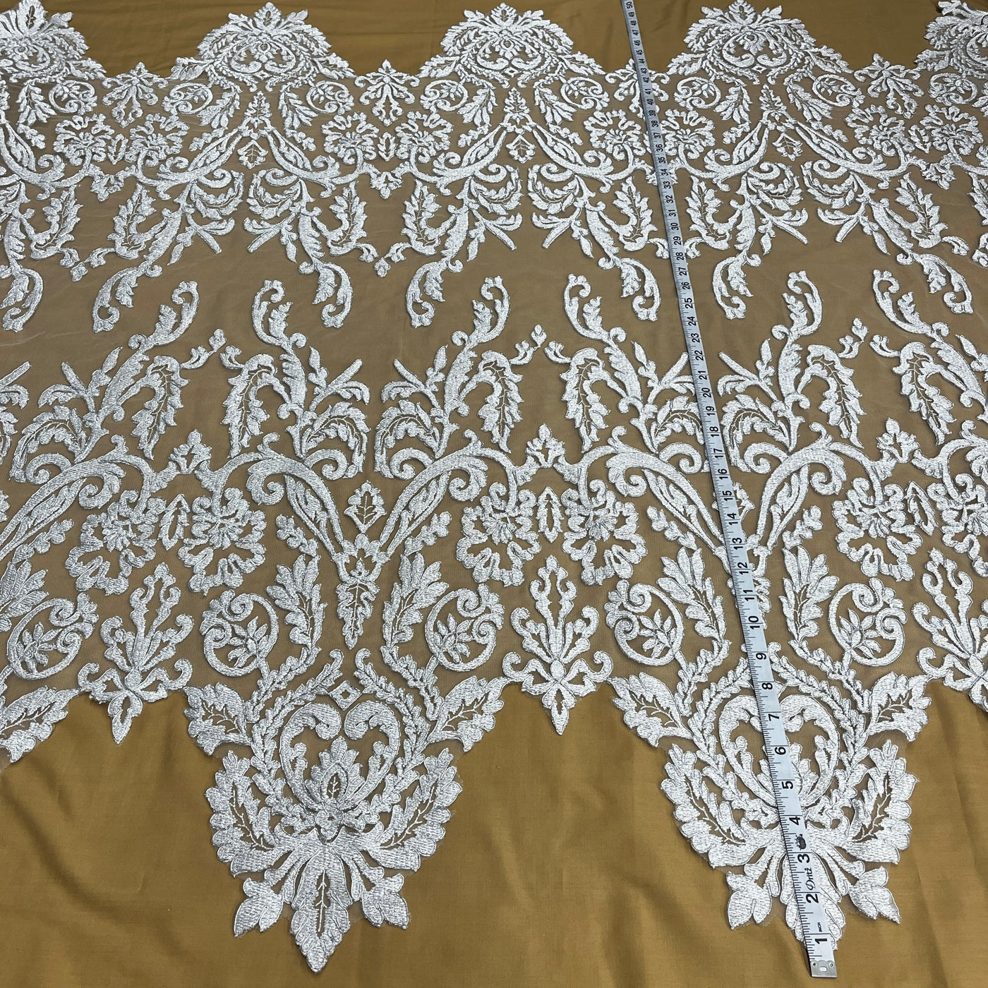 Corded Bridal Lace Fabric Embroidered on 100% Polyester Net Mesh | Lace USA