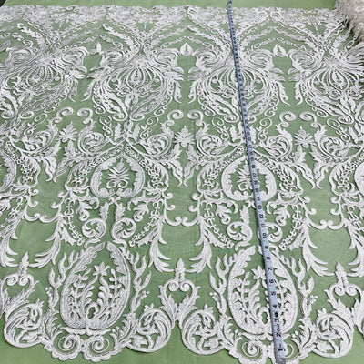 Corded Bridal Lace Fabric Embroidered on 100% Polyester Net Mesh | Lace USA