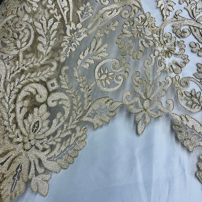 Corded Bridal Lace Fabric Embroidered on 100% Polyester Net Mesh | Lace USA