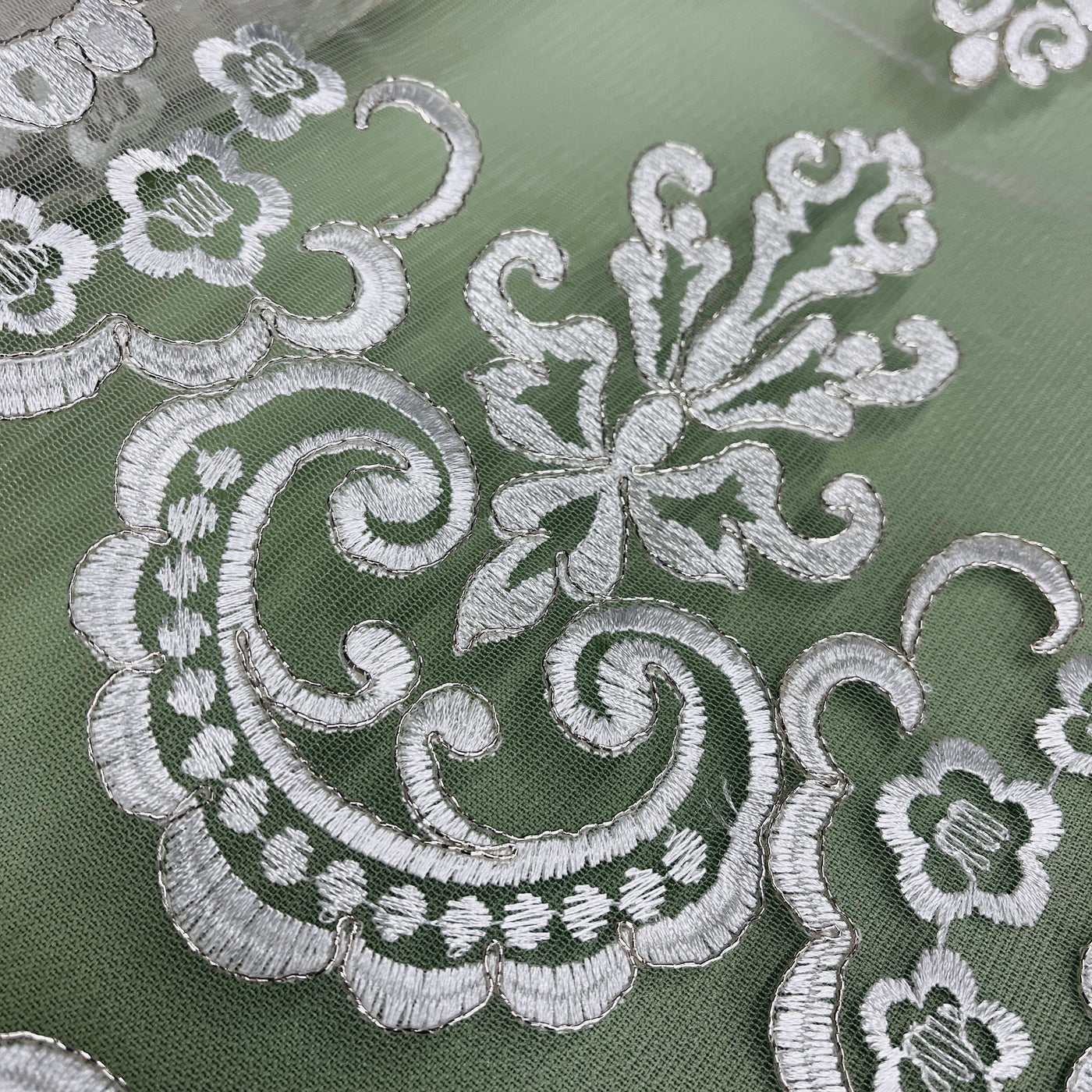 Corded Bridal Lace Fabric Embroidered on 100% Polyester Net Mesh | Lace USA