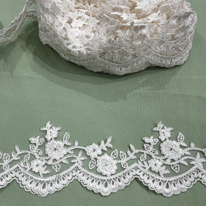 Corded Lace Trimming Embroidered on 100% Polyester Net Mesh | Lace USA - 96215W