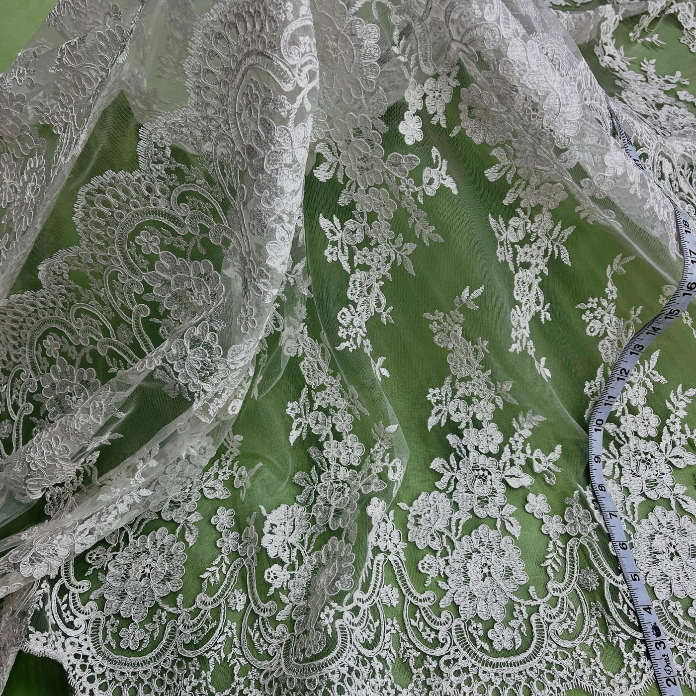 Corded Bridal Lace Fabric Embroidered on 100% Polyester Net Mesh | Lace USA