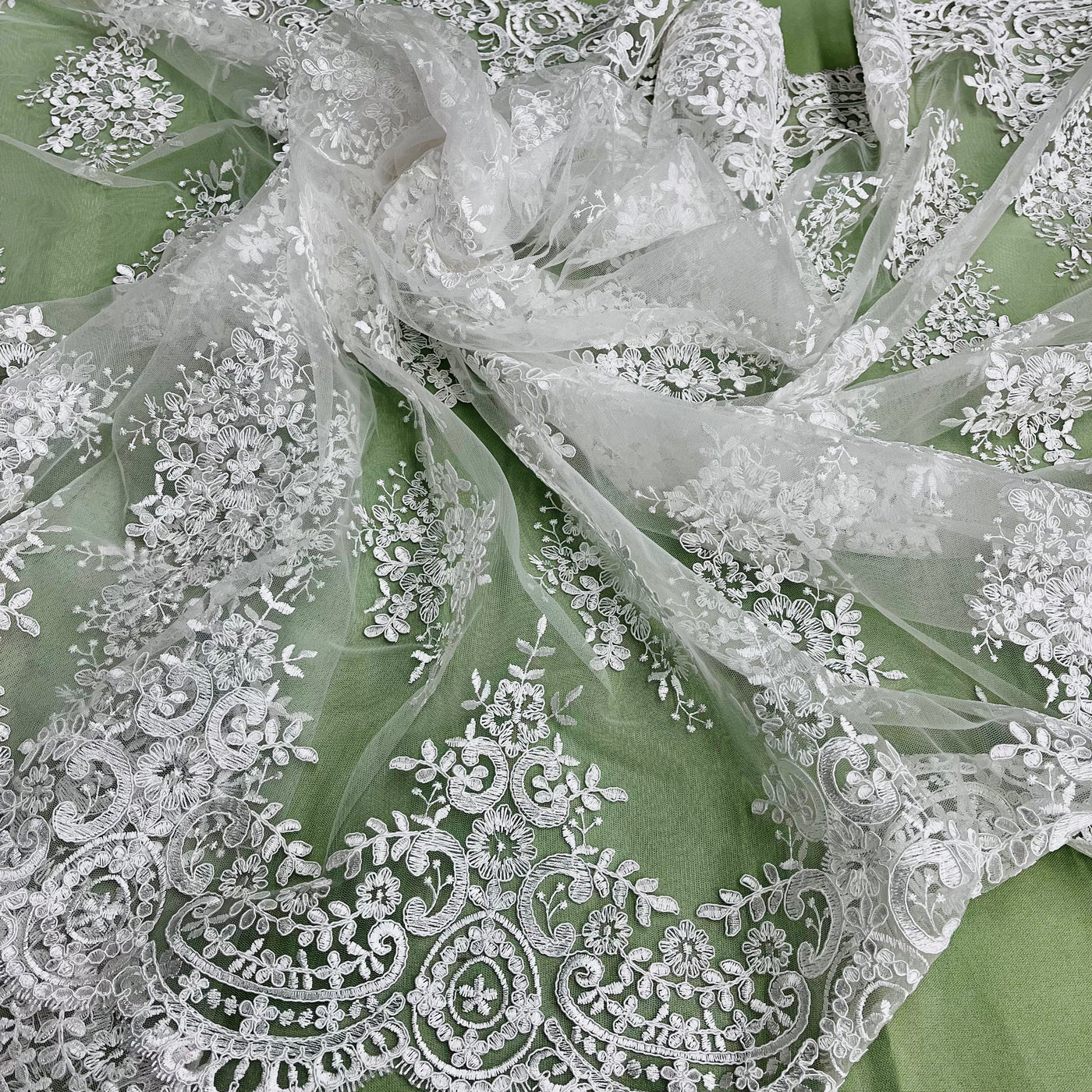 Corded Bridal Lace Fabric Embroidered on 100% Polyester Net Mesh | Lace USA