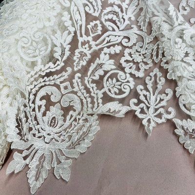 Corded Bridal Lace Fabric Embroidered on 100% Polyester Net Mesh | Lace USA