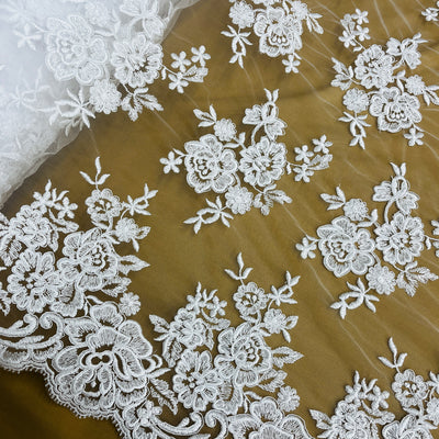 Corded Bridal Lace Fabric Embroidered on 100% Polyester Net Mesh | Lace USA