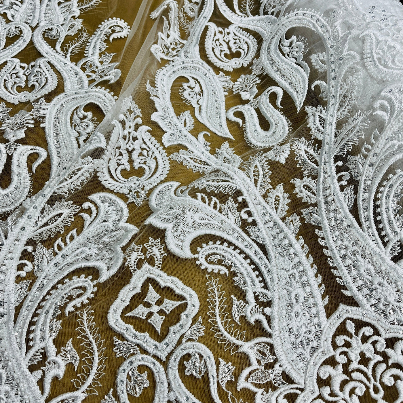 Beaded Lace Fabric Embroidered on 100% Polyester Net Mesh | Lace USA