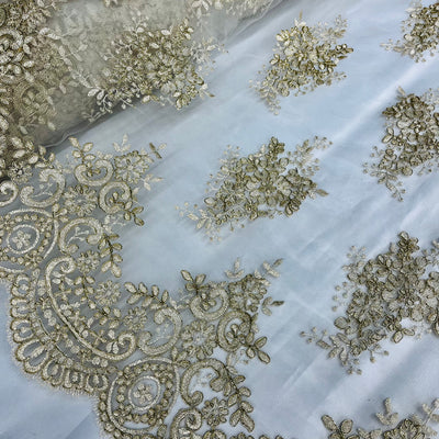 Corded Bridal Lace Fabric Embroidered on 100% Polyester Net Mesh | Lace USA