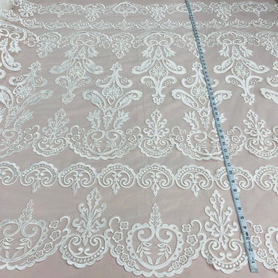 Corded Bridal Lace Fabric Embroidered on 100% Polyester Net Mesh | Lace USA