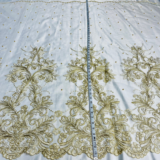 Beaded & Corded Bridal Lace Fabric Embroidered on 100% Polyester Net Mesh | Lace USA