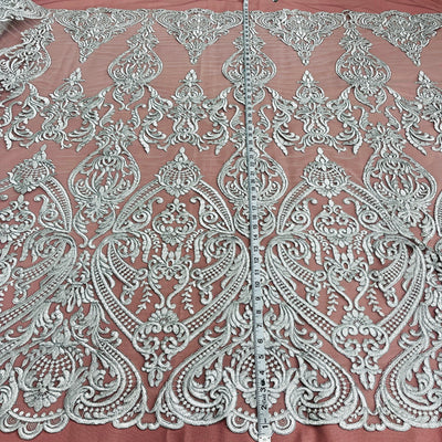 Corded Bridal Lace Fabric Embroidered on 100% Polyester Net Mesh | Lace USA