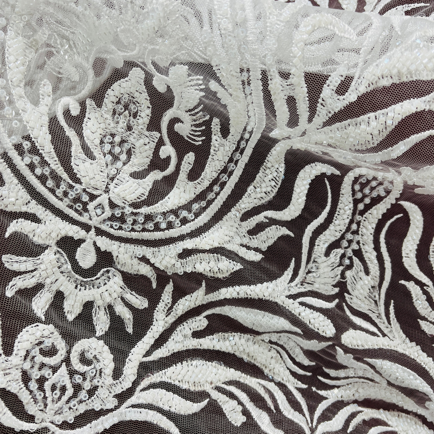 Beaded Lace Fabric Embroidered on 100% Polyester Net Mesh | Lace USA