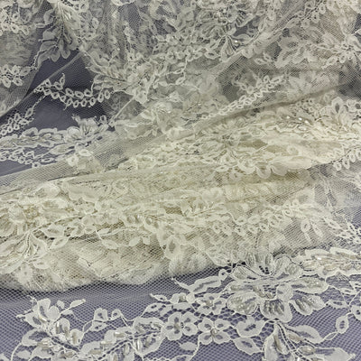 Beaded Chantilly Embroidered Lace Fabric with Eyelash Scallop | Lace USA - GD-316