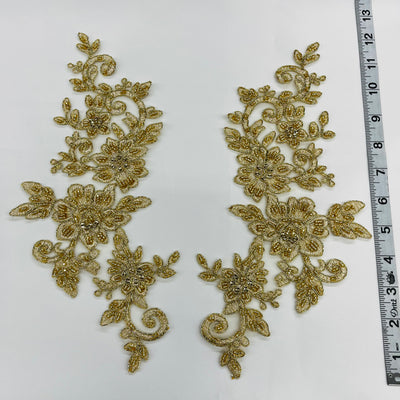 Beaded & Corded Silver Floral Appliqué Lace Embroidered on 100% Polyester Organza or Net Mesh. This can be applied to Theatrical dance ballroom costumes, bridal dresses, bridal headbands endless possibilities. Sold By Pair. Lace Usa