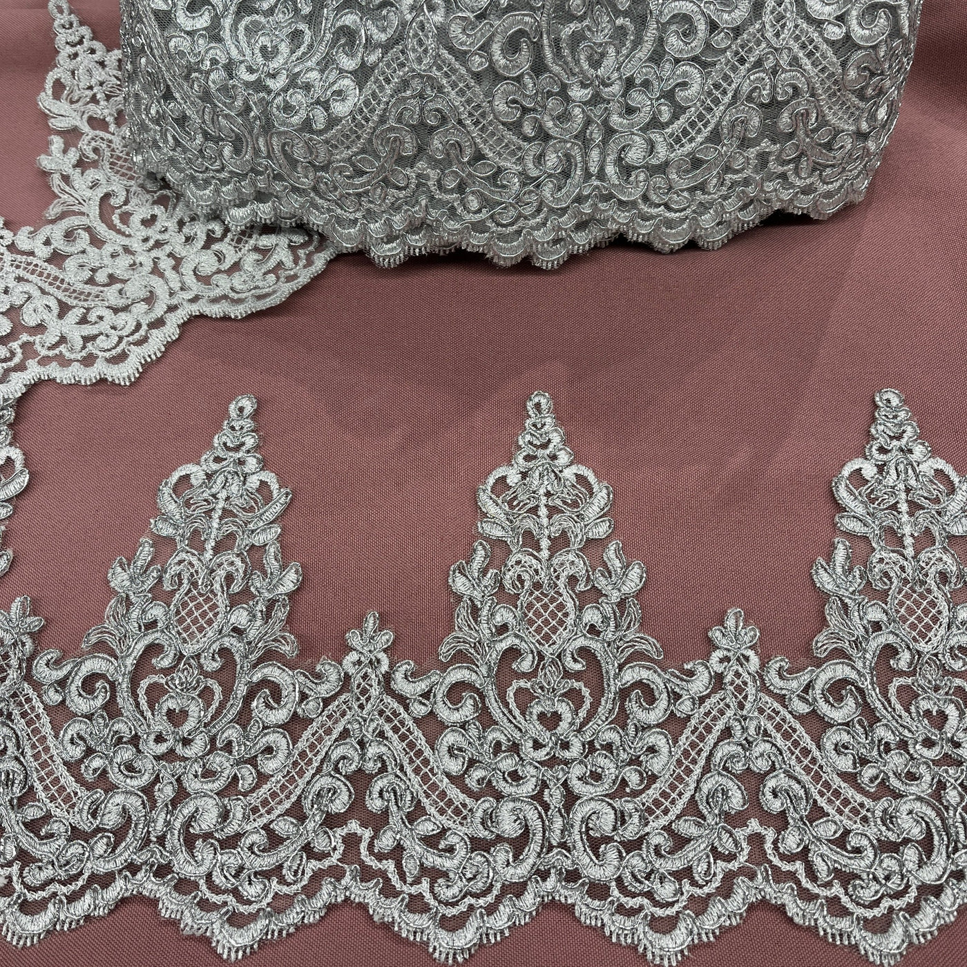 Corded Lace Trimming Embroidered on 100% Polyester Net Mesh | Lace USA