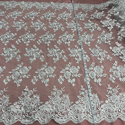 Corded Bridal Lace Fabric Embroidered on 100% Polyester Net Mesh | Lace USA