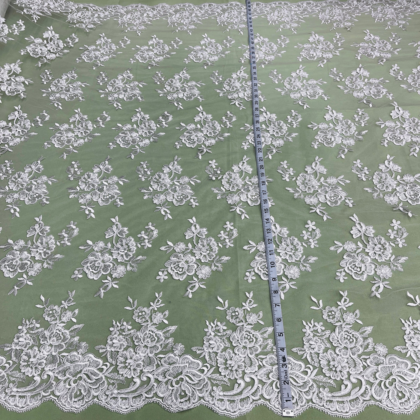 Corded Bridal Lace Fabric Embroidered on 100% Polyester Net Mesh | Lace USA