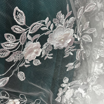 3D Floral Lace Fabric Embroidered on 100% Polyester Net Mesh | Lace USA - 71005W-NB