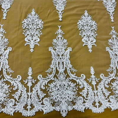 Corded Bridal Lace Fabric Embroidered on 100% Polyester Net Mesh | Lace USA