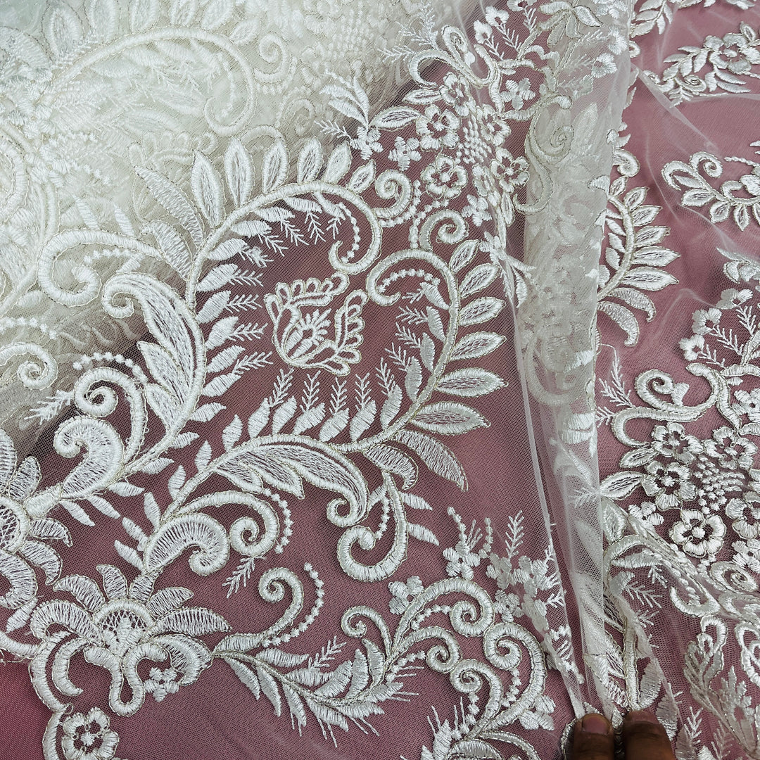 Corded Bridal Lace Fabric Embroidered on 100% Polyester Net Mesh | Lace USA