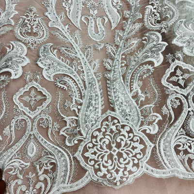 Beaded Lace Fabric Embroidered on 100% Polyester Net Mesh | Lace USA