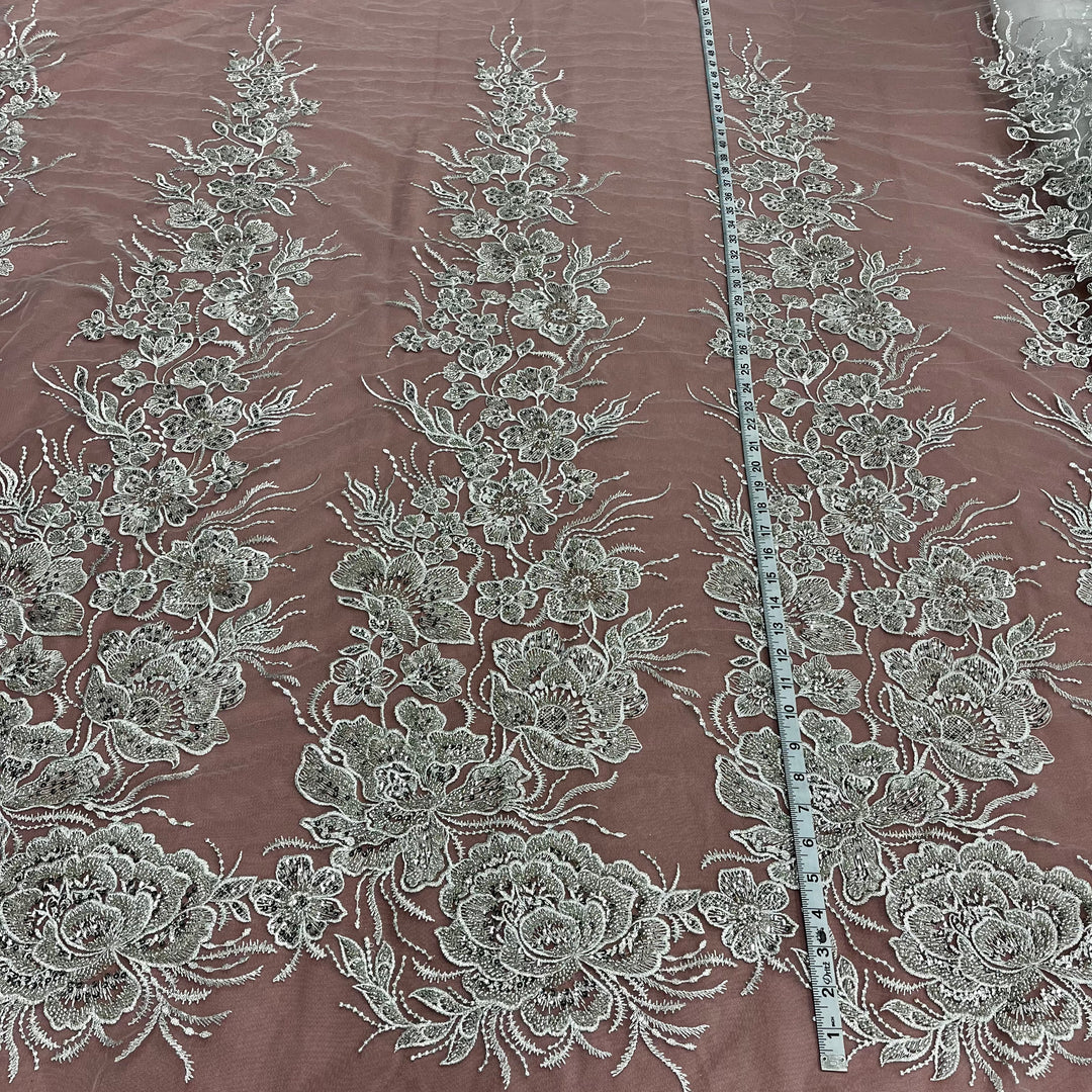 Beaded Lace Fabric Embroidered on 100% Polyester Net Mesh | Lace USA