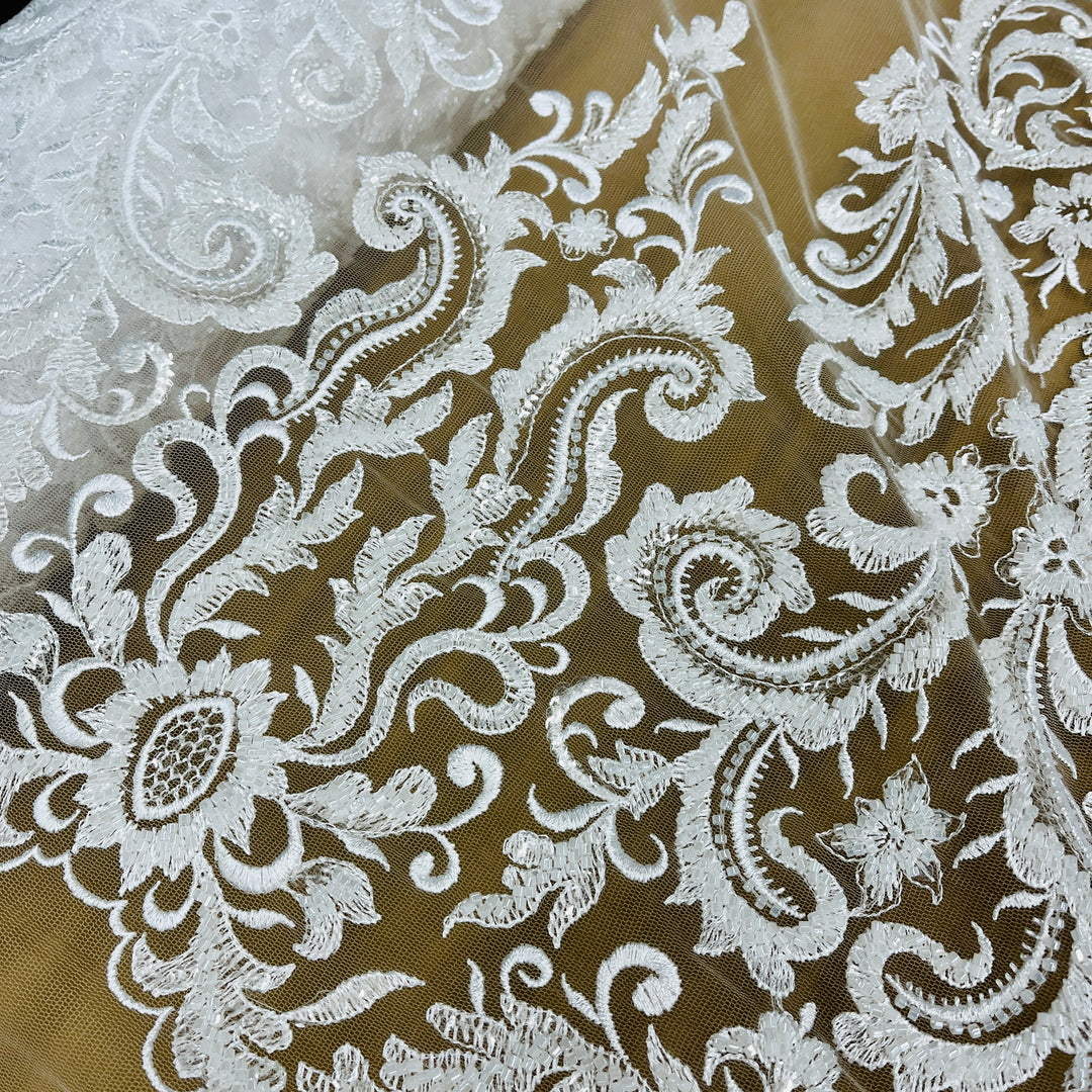 Beaded Lace Fabric Embroidered on 100% Polyester Net Mesh | Lace USA