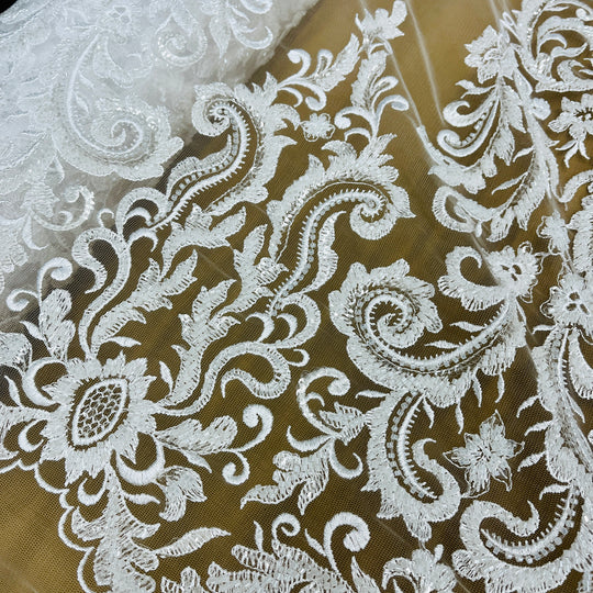 Beaded Lace Fabric Embroidered on 100% Polyester Net Mesh | Lace USA