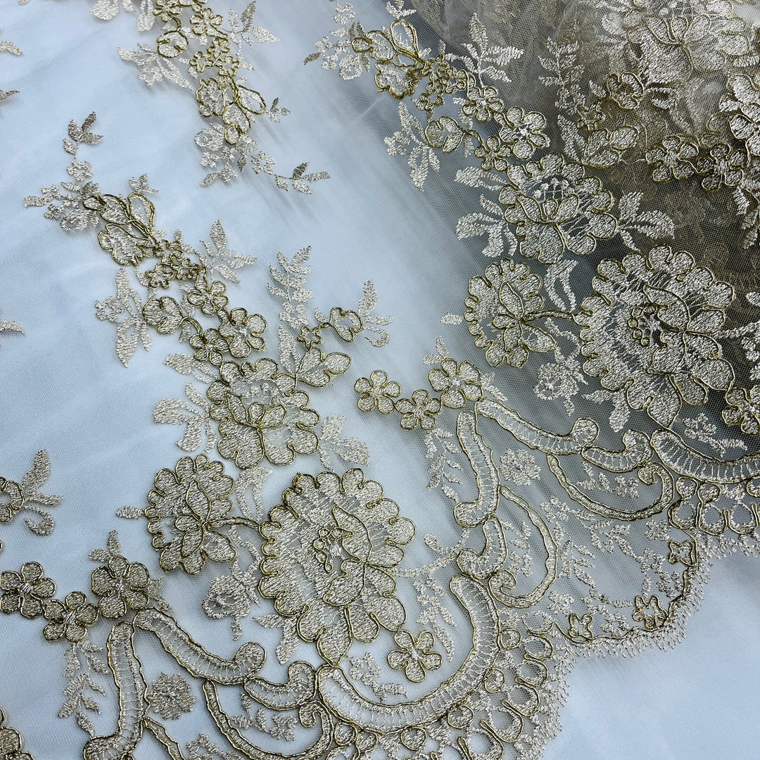 Corded Bridal Lace Fabric Embroidered on 100% Polyester Net Mesh | Lace USA