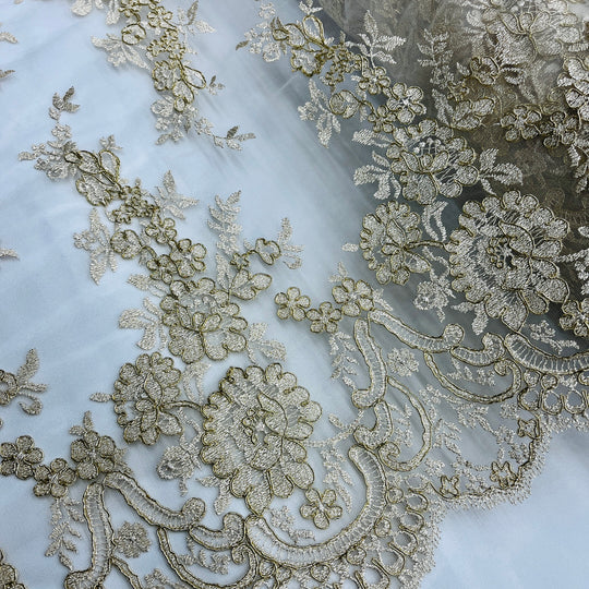 Corded Bridal Lace Fabric Embroidered on 100% Polyester Net Mesh | Lace USA