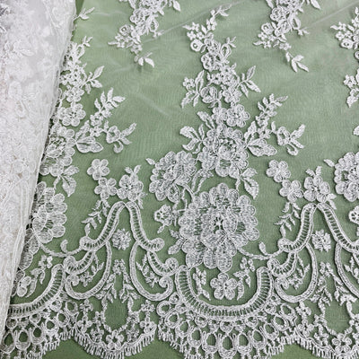 Corded Bridal Lace Fabric Embroidered on 100% Polyester Net Mesh | Lace USA