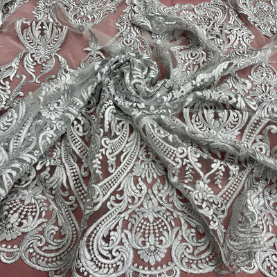 Corded Bridal Lace Fabric Embroidered on 100% Polyester Net Mesh | Lace USA