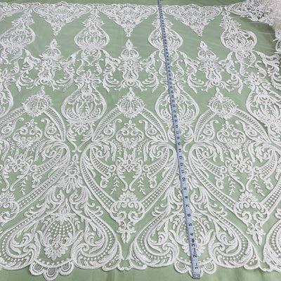 Corded Bridal Lace Fabric Embroidered on 100% Polyester Net Mesh | Lace USA