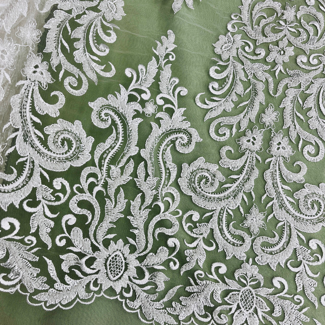 Beaded Lace Fabric Embroidered on 100% Polyester Net Mesh | Lace USA