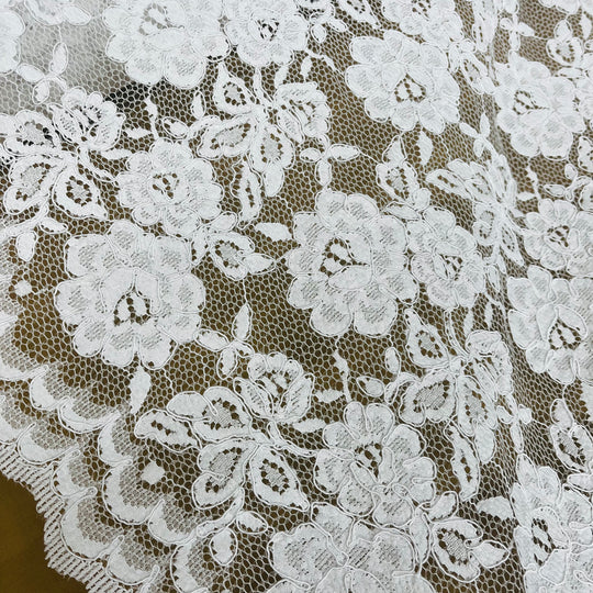 Corded Bridal Lace Fabric Embroidered on 100% Polyester Net Mesh | Lace USA