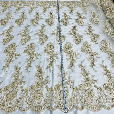 Corded Bridal Lace Fabric Embroidered on 100% Polyester Net Mesh | Lace USA